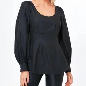 NWT Pomander Place Black Blouse with Puff Sleeves Scoop Neck Medium